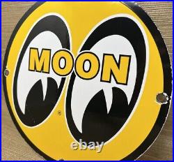 Vintage Moon Racing Porcelain Dealership Sign Sales Service Motor Oil Gas