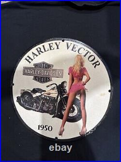 Vintage Motor Harley Davidson Pinup Girl Porcelain Gas Oil Motor Garage Ad Sign