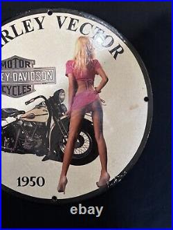 Vintage Motor Harley Davidson Pinup Girl Porcelain Gas Oil Motor Garage Ad Sign