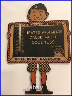 Vintage Motor OIl thermometer Enarco white Rose sign advertising gas oil