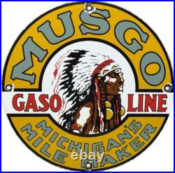 Vintage Musgo Gasoline Porcelain Sign Gas Station Pump Motor Oil Service Vintage Musgo Gasoline Porcelain Sign Gas Station Pump Motor Oil Service