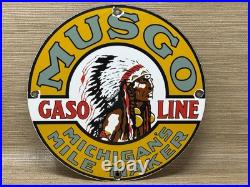 Vintage Musgo Gasoline Porcelain Sign Gas Station Pump Motor Oil Service Vintage Musgo Gasoline Porcelain Sign Gas Station Pump Motor Oil Service