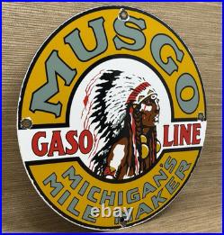 Vintage Musgo Gasoline Porcelain Sign Gas Station Pump Motor Oil Service Vintage Musgo Gasoline Porcelain Sign Gas Station Pump Motor Oil Service