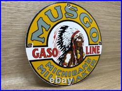 Vintage Musgo Gasoline Porcelain Sign Gas Station Pump Motor Oil Service Vintage Musgo Gasoline Porcelain Sign Gas Station Pump Motor Oil Service