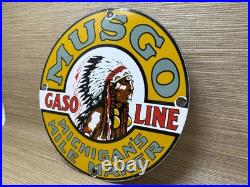 Vintage Musgo Gasoline Porcelain Sign Gas Station Pump Motor Oil Service Vintage Musgo Gasoline Porcelain Sign Gas Station Pump Motor Oil Service