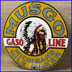 Vintage Musgo Gasoline Porcelain Sign Gas Station Pump Motor Oil Service Vintage Musgo Gasoline Porcelain Sign Gas Station Pump Motor Oil Service