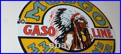 Vintage Musgo Gasoline Sign Gas Motor Oil Pump American Indian Porcelain Sign