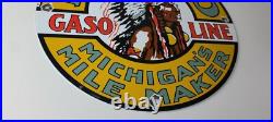 Vintage Musgo Gasoline Sign Gas Motor Oil Pump American Indian Porcelain Sign