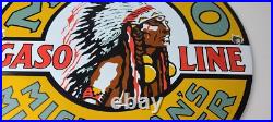 Vintage Musgo Gasoline Sign Gas Motor Oil Pump American Indian Porcelain Sign