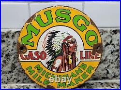 Vintage Musgo Porcelain Sign Motor Oil Gas Station Service Medallion Pump Plate