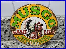 Vintage Musgo Porcelain Sign Motor Oil Gas Station Service Medallion Pump Plate