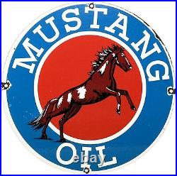 Vintage Mustang Motor Oil Porcelain Sign Gasoline Gas Station Pump Plate Service