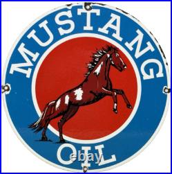 Vintage Mustang Motor Oil Porcelain Sign Gasoline Gas Station Pump Plate Service