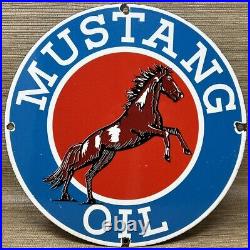 Vintage Mustang Motor Oil Porcelain Sign Gasoline Gas Station Pump Plate Service