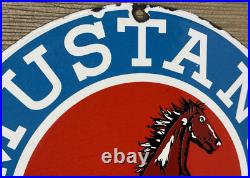 Vintage Mustang Motor Oil Porcelain Sign Gasoline Gas Station Pump Plate Service
