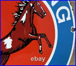 Vintage Mustang Motor Oil Porcelain Sign Gasoline Gas Station Pump Plate Service