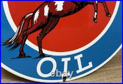 Vintage Mustang Motor Oil Porcelain Sign Gasoline Gas Station Pump Plate Service