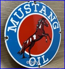 Vintage Mustang Motor Oil Porcelain Sign Gasoline Gas Station Pump Plate Service