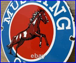 Vintage Mustang Motor Oil Porcelain Sign Gasoline Gas Station Pump Plate Service