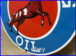 Vintage Mustang Motor Oil Porcelain Sign Gasoline Gas Station Pump Plate Service