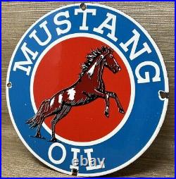 Vintage Mustang Motor Oil Porcelain Sign Gasoline Gas Station Pump Plate Service