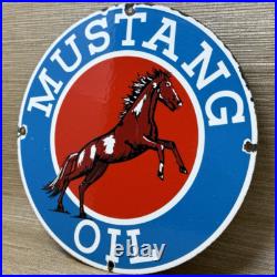 Vintage Mustang Motor Oil Porcelain Sign Gasoline Gas Station Pump Plate Service