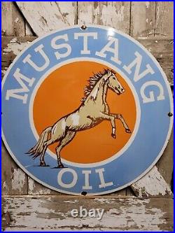 Vintage Mustang Oil Porcelain Sign 30 Dealer Motor Oil Service Garage Horse