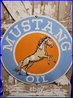 Vintage Mustang Oil Porcelain Sign 30 Dealer Motor Oil Service Garage Horse