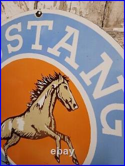 Vintage Mustang Oil Porcelain Sign 30 Dealer Motor Oil Service Garage Horse