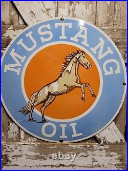 Vintage Mustang Oil Porcelain Sign 30 Dealer Motor Oil Service Garage Horse