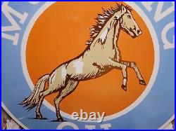 Vintage Mustang Oil Porcelain Sign 30 Dealer Motor Oil Service Garage Horse