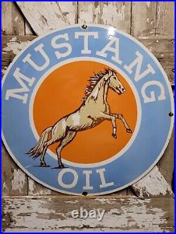 Vintage Mustang Oil Porcelain Sign 30 Dealer Motor Oil Service Garage Horse