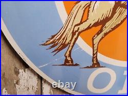 Vintage Mustang Oil Porcelain Sign 30 Dealer Motor Oil Service Garage Horse