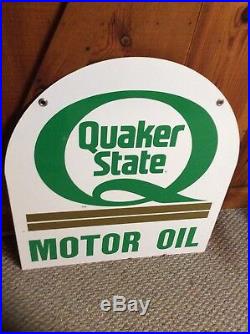 Vintage NOS Quaker State Motor Oil 2 Sided Porcelain Metal Sign