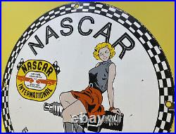Vintage Nascar Porcelain Raceway Porcelain Sign Gas Motor Oil Pin Up Pump Plate