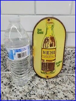Vintage Nehi Soda Porcelain Sign Beverage Bottle Gas Motor Oil Door Push Plate