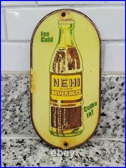 Vintage Nehi Soda Porcelain Sign Beverage Bottle Gas Motor Oil Door Push Plate