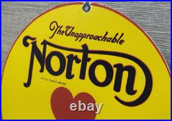 Vintage Norton Motorcycles Porcelain Sign General Motors Dealership Gas Oil