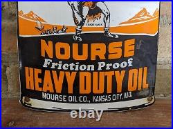 Vintage Nourse Motor Oil Can Porcelain Gas Station Pump Sign 11 X 8