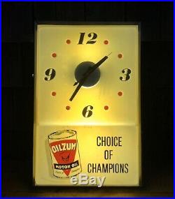 Vintage OILZUM Motor Oil Garage Dealer Service Station Light Up Clock Sign