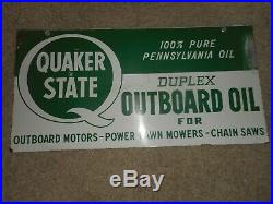 Vintage ORIGINAL 2-side QUAKER STATE DUPLEX OUTBOARD MOTOR OIL ADVERTISING SIGN