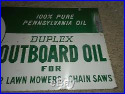 Vintage ORIGINAL 2-side QUAKER STATE DUPLEX OUTBOARD MOTOR OIL ADVERTISING SIGN