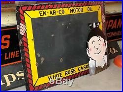 Vintage ORIGINAL EN-AR-CO BOY Motor Oil WHITE ROSE Gasoline Chalk Board Sign Gas