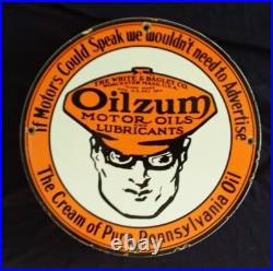 Vintage Oilzum Gasoline / Motor Oil Porcelain Gas Pump Sign