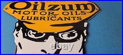 Vintage Oilzum Gasoline Porcelain Gas Motor Oil Lube Service Station Pump Sign