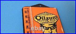Vintage Oilzum Motor Oil Porcelain Gas Pump Ad Sales Sign On Service Thermometer