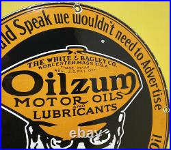Vintage Oilzum Motor Oil Porcelain Metal White & Bagley USA 12 Button Gas Sign
