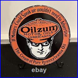 Vintage Oilzum Motor Oil Porcelain Sign Gasoline Lubricant Motor Station Pump Ad