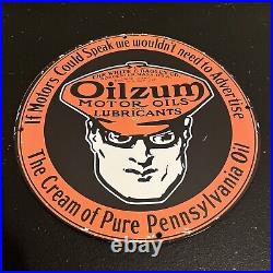 Vintage Oilzum Motor Oil Porcelain Sign Gasoline Lubricant Motor Station Pump Ad