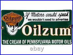Vintage Oilzum Motor Oil Porcelain Sign Metal White & Bagley USA Gas Station Vintage Oilzum Motor Oil Porcelain Sign Metal White & Bagley USA Gas Station
